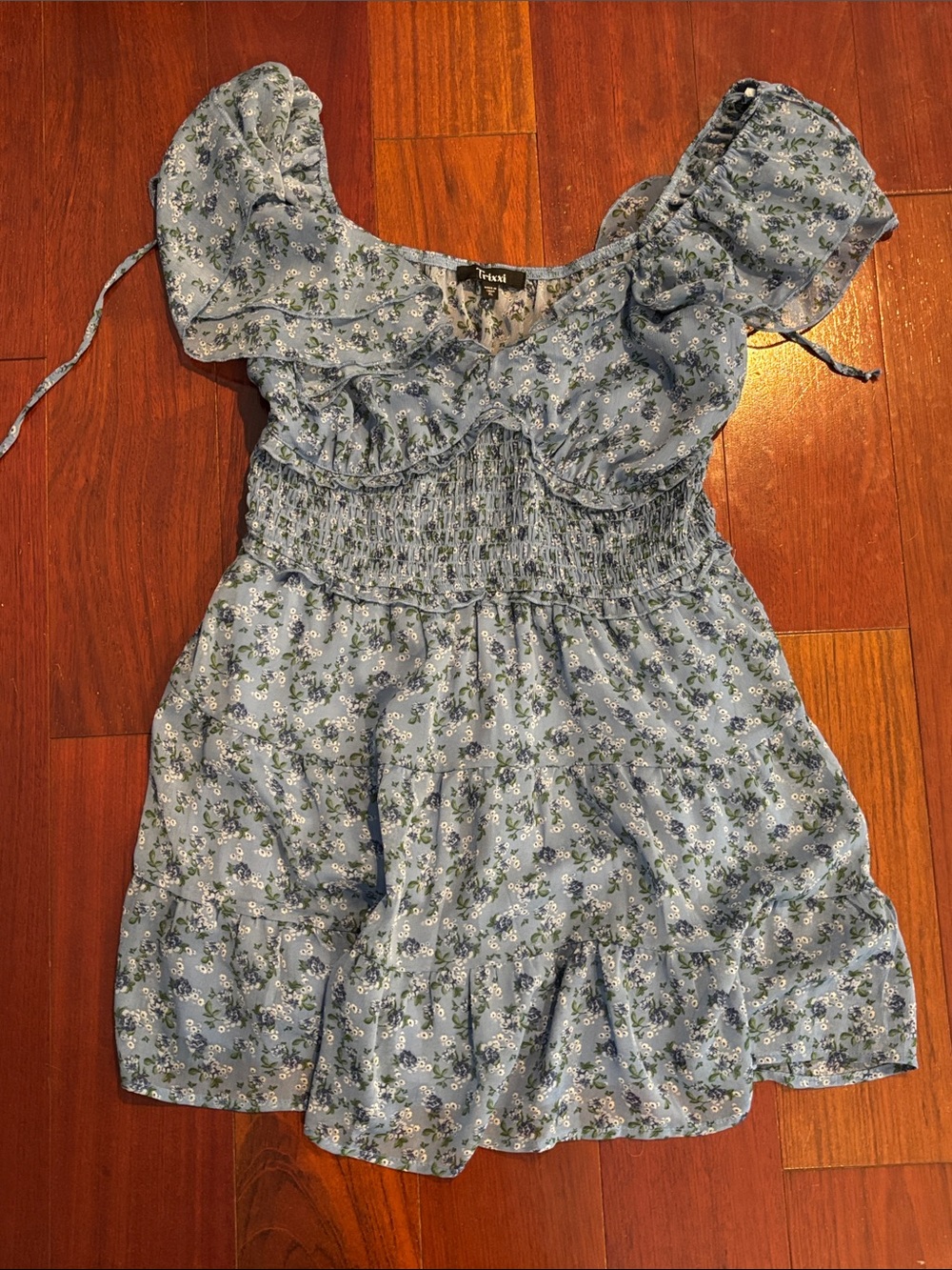 Blue Floral Smocked Juniors Dress